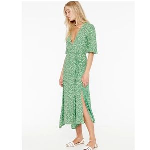 Faithfull the Brand Green Floral Wrap Midi Dress